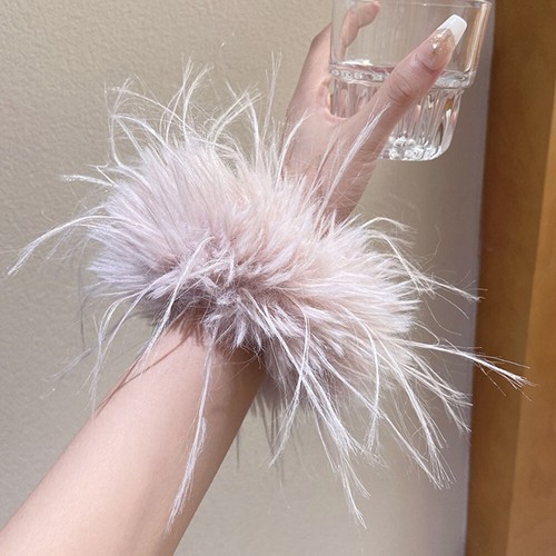 Women's Feather Elastic Wrist Cuffs Hair Scrunchie Large Intestine Hair Ring ↕ - Picture 11 of 17