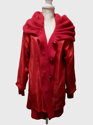 Vintage Venesha High Quality 80% Angora Red Convertible Collar Button Coat S - Picture 6 of 14