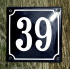 HOUSE NUMBER 39, FRENCH ENAMEL SIGN. WHITE No.39 ON A BLUE BACKGROUND. 16x16cm.