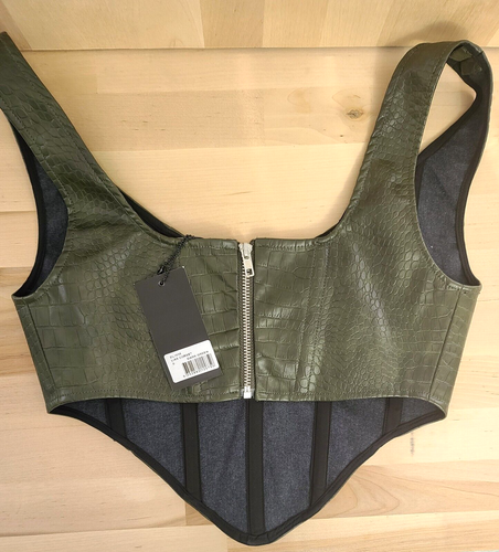 New Womens Crop Top Corset By Dyln Lias- Lingerie Bustier Bra- Green Croc Sz S - Picture 5 of 7