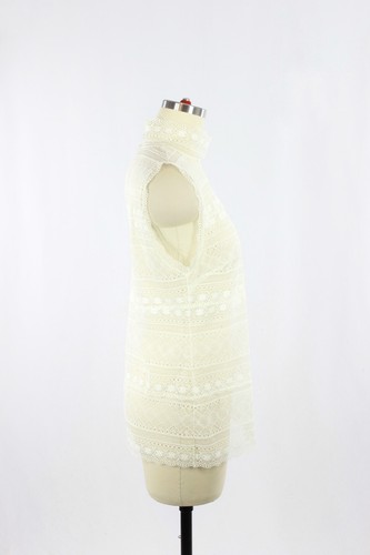 DOROTHEE SCHUMACHER White Sheer Lace High Neck Sleeveless Blouse Top, Size 3/L - Picture 2 of 12