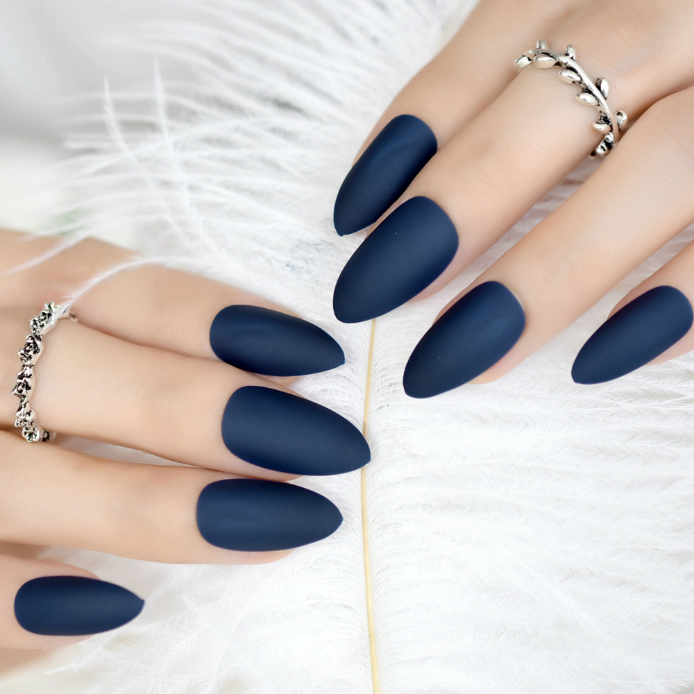 STILETTO MATTE *NAVY BLUE* Full Cover 24 Nail Tips Press On Glue Set! | eBay STILETTO MATTE *NAVY BLUE* Full Cover 24 Nail Tips Press On Glue Set! | eBay