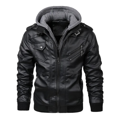 2024 New Men's Leather Autumn Casual Motorcycle PU Jacket Biker Leather Coat - Picture 19 of 27