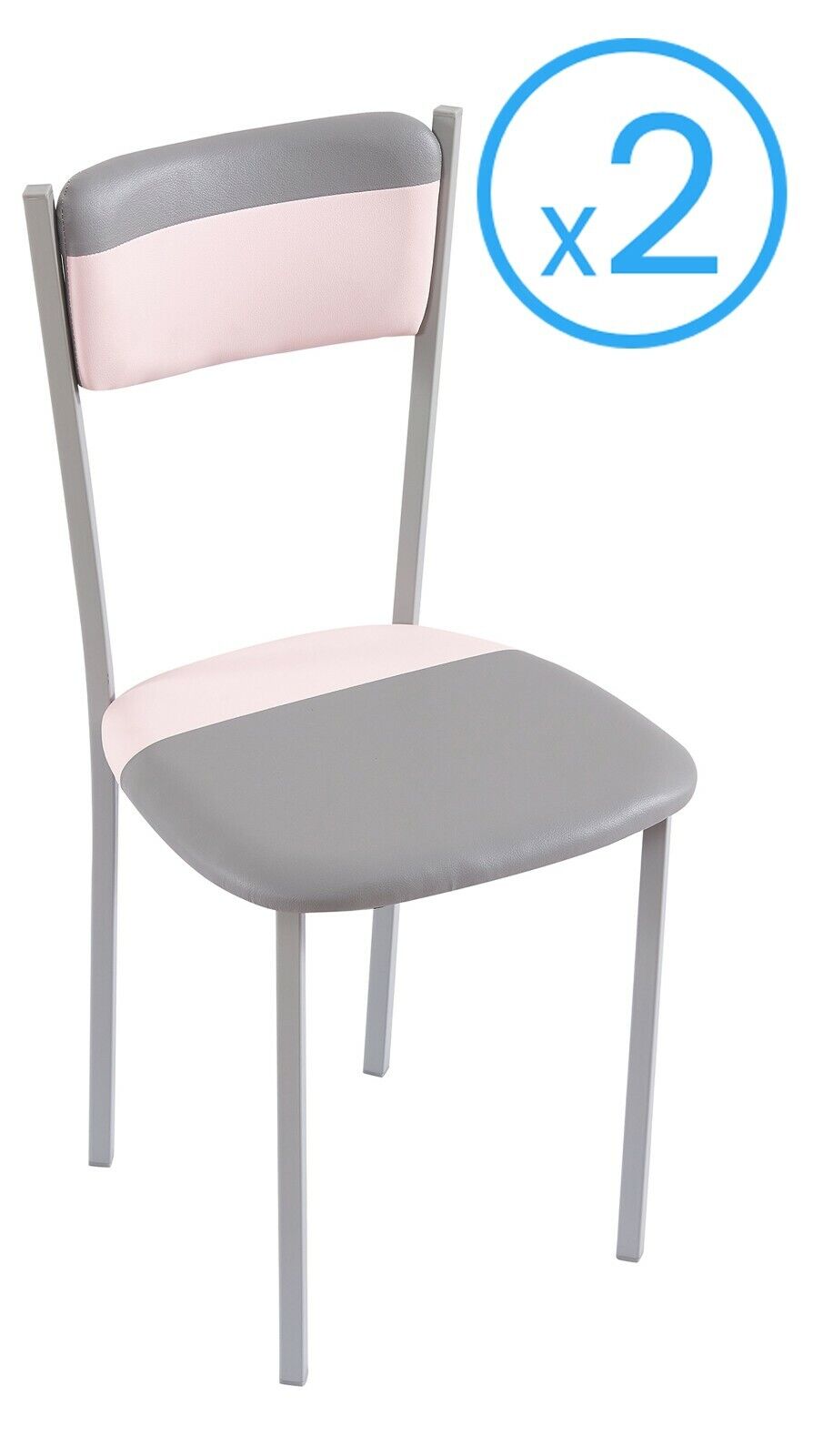 Pack 2 sillas de cocina modernas en color gris y rosa