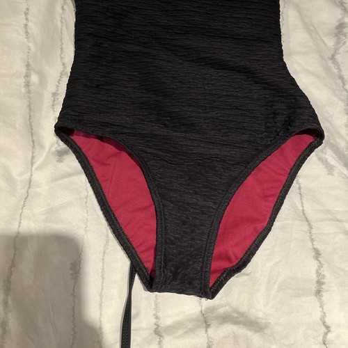 Girls Limeapple Size 12 Swimsuit Tank Black With burgundy liner - Picture 3 of 7
