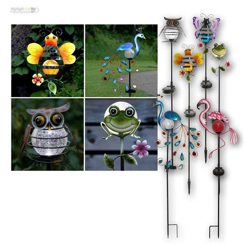 LED Solar Garten-Deko, Gartenstab SICILY Glas-Kugel Tiere Solarstab Solarleuchte - Bild 1 von 13