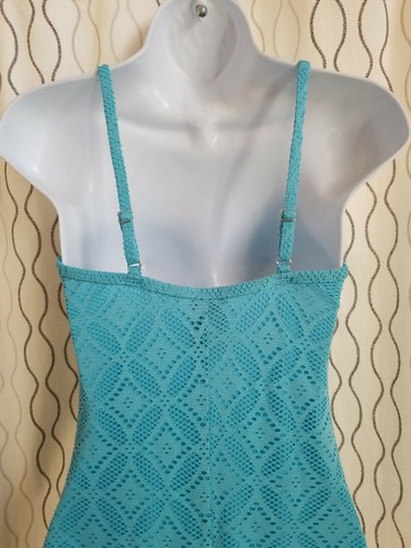 CATALINA WOMEN'S AQUA EYELET LACE OVERLAY SWIMSUIT Size 8-10 - Picture 7 of 15