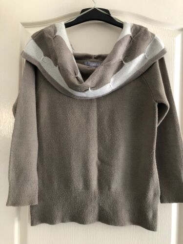 Liz Jordan Size M Beige White Off The Shoulder 3/4 Sleeve Stretch Jumper Fair - Picture 2 of 8