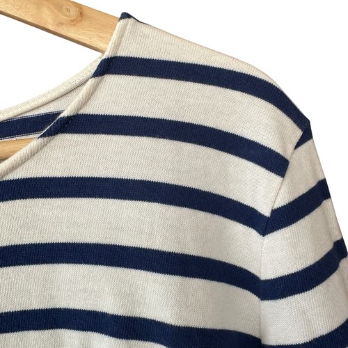 Vestido recto a rayas tejido pesado azul marino antiguo todo algodón talla grande - Imagen 3 de 7