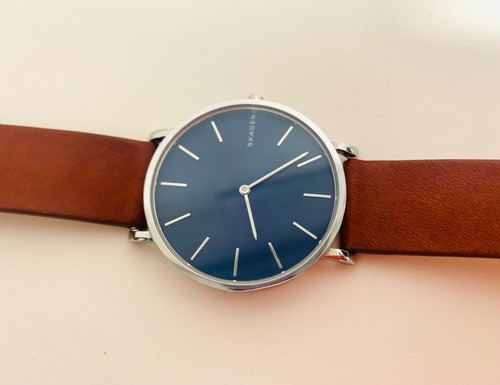 SKAGEN HAGEN SKW6446 BLUE DIAL BROWN LEATHER SLIM MEN'S WATCH 38 MM READ! - Picture 3 of 13