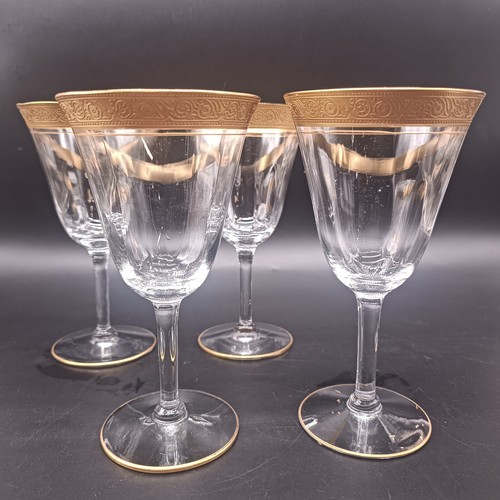 Vintage Tiffin Franciscan Minton Optik Klar Gold Rosenrand 8 Oz Weingläser 4