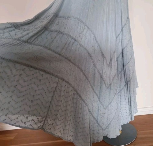 Holy Clothing 'Vanessa' Green Silver Gypsy Hippie Renaissance Maxi Dress size M
