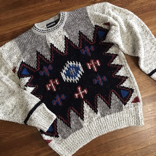 vtg Mens L sweater 90s bold southwest aztec Y2k Mcgregor Oversized Grandpa - Picture 1 of 5