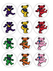 12 Grateful Dead Single Solid Dancing Bears edible paper, cupcake cookie toppers