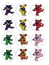 12 Grateful Dead Single Solid Dancing Bears edible paper, cupcake cookie toppers