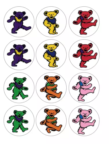 12 Grateful Dead Single Solid Dancing Bears edible paper, cupcake cookie toppers