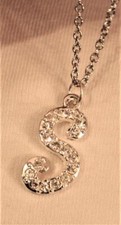 Lovely Silvertone Sculpted Pave Rhinestone Initial "S" Pendant Necklace