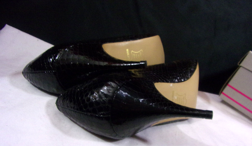VTG. JASMIN WOMEN'S BLACK SNAKESKIN LEATHER HEEL PUMPS Size 8.5B HONG KONG - Picture 12 of 13