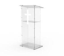 Clear Acrylic Lucite Podium Pulpit Lectern 43" Tall White Christian Cross Church