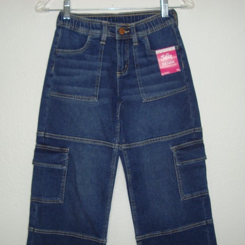 NEW Justice Cargo Jeans Trendy Girls Blue Denim Pockets Stretchy Comfy Size 10 - Picture 7 of 12