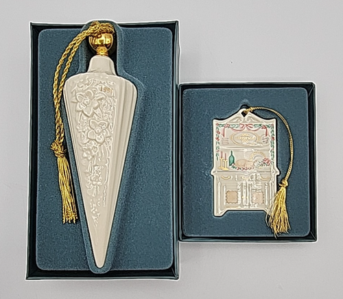 Lenox Ornaments Holiday Homecoming Hutch 1990 & Floral Spire 1991