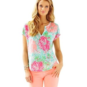 Lilly-Pulitzer-Duval-Notch-Neckline-Linen-Top-Poolside-Blue-Beach-Walk-Size-XS