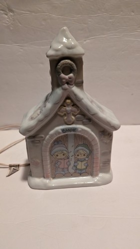1995 Precious Moments White Ceramic Lighted CHAPEL Village Home for the Holidays - Picture 5 of 9