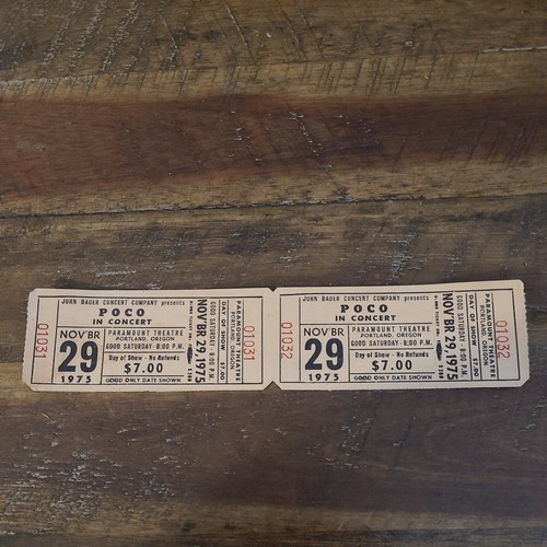 POCO 1975 HEAD OVER HEELS TOUR PAIR OF UNUSED PORTLAND, ORE. CONCERT TICKET NRMT - Picture 1 of 5