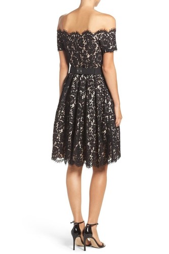 Eliza J Embellished Lace Fit & Flare Black/Tan Dress Size 2 New w/Tag $248 - Picture 4 of 5