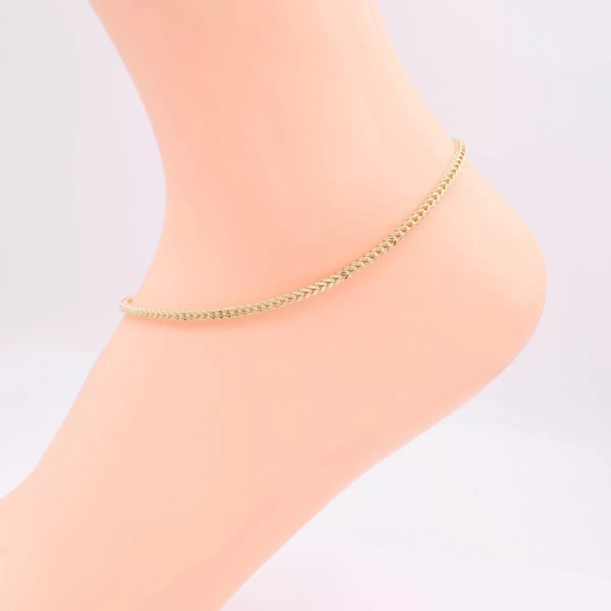 2.3mm Franco Wheat Chain Anklet Real 10K Yellow Gold 10