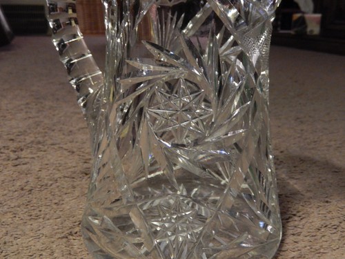 Vtg American Brilliant Sawtooth Cut Crystal Glass Pitcher Pinwheel Hobstar Heavy - Picture 19 of 22