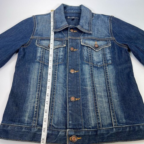 Earl Jean Womens Denim Jacket Blue Waist Length Button Flap Pockets Collar USA S - Picture 5 of 9