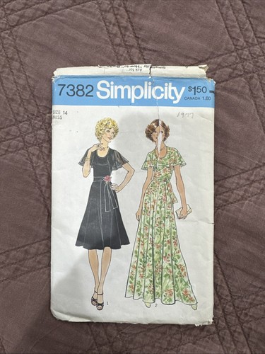 Vintage 1976 Simplicity 7382 Flutter Collar Dress Knee Length Maxi Size 14 - Picture 1 of 4