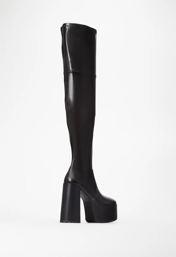 Reigan by SHOEDAZZLE, Black faux leather 6" platform OTK sock boots, SZ 11 - Picture 5 of 7