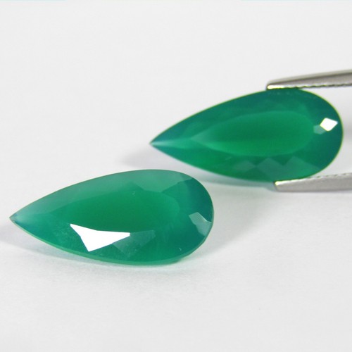 Coppia pietre preziose abbinate pera 19x9 mm agata verde splendida naturale 9,35 ct - Foto 1 di 4