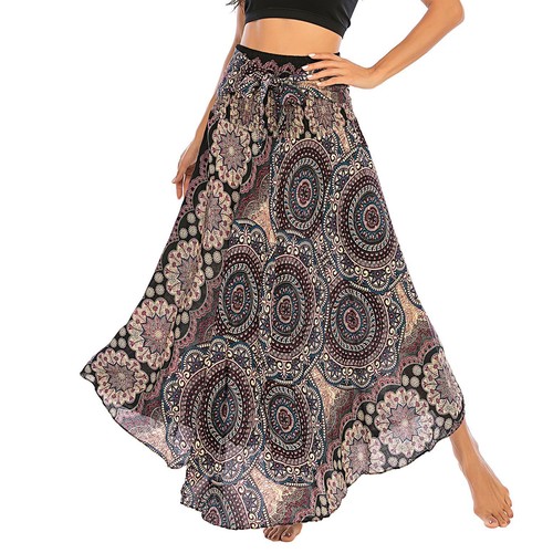 Women's Maxi Boho Skirt Summer Elastic Waist Halter Bohemian Beach Coverup Dress - Picture 2 of 27