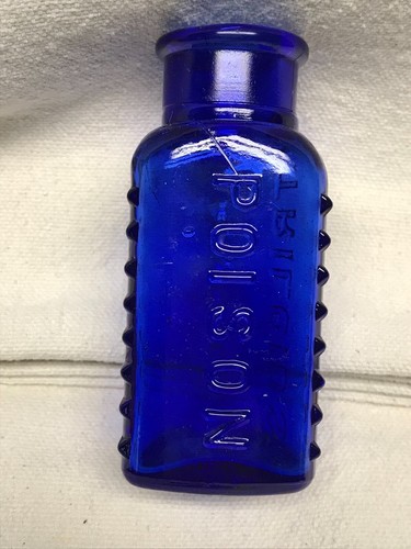 POISON BOTTLE/ 3.25" TALL/ COBALT BLUE TRILOIDS/ - Picture 6 of 11
