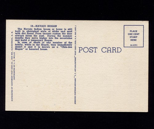 Postal de lino vintage de nuevo México Navjo Hogan o casa sin usar - Imagen 2 de 2