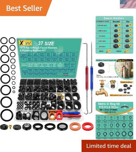 37 Size 1075 Pcs Faucet Washers & O-Rings Kit & Plumbing Gasket 3-in-1 Home U...