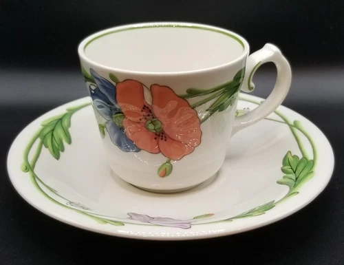 Villeroy & Boch Amapola Floral Cup and Saucer Poppies Tea Demitasse Coffee
