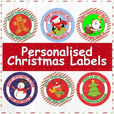 48 Christmas Party Bag Stickers Sweet cone Labels Xmas Snowman Personalised