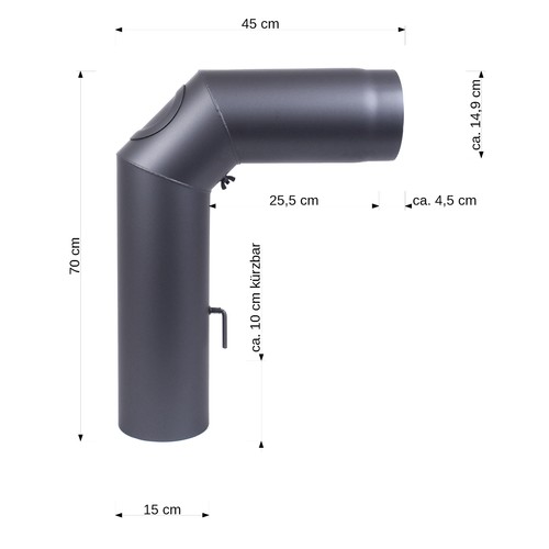 Kamin-Rohr 2mm Set Rauch Ofen 150 mm Winkel + 25cm Rohr Drosselklappe Muffe grau - Bild 2 von 7