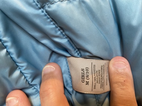 REI Girls 8/10 M Brown/Teal Blue Goose Down Reversible Puffer Vest Zipper - Picture 9 of 11