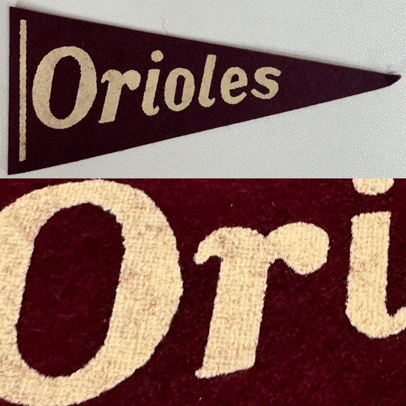 1970's Vintage Baltimore Orioles Baseball 2.5x6 Mini Pennant Burgandy