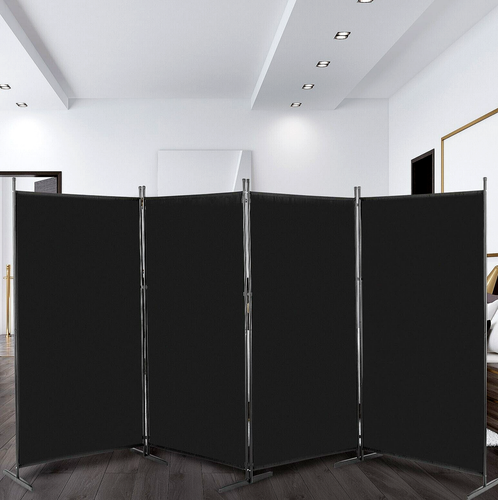 XL Black 4-Panel Room Divider, Foldable Privacy Partition (11.5' Wide x 6' Tall) - Picture 1 of 10