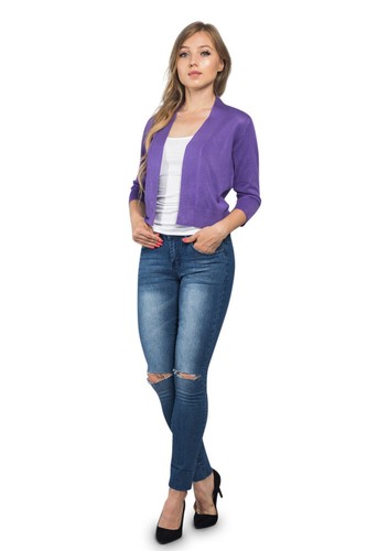 Women's 3/4 Sleeve Open Front Lightweight Cropped Cardigans Sweaters WCD001 - Picture 127 of 132