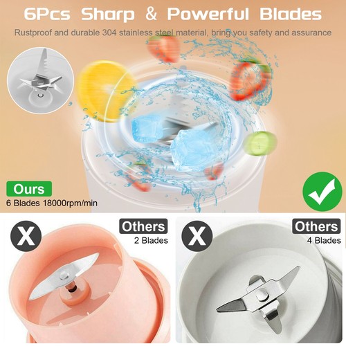 500ML Portable Fruit Blender Electric Rechargeable Juice Cup Fruit Mixer 6 Blade - Picture 6 of 19