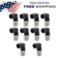 (Qty10) 1/4" OD Tube X 1/4" NPT Pneumatic Elbow, Push To Connect Air Fitting