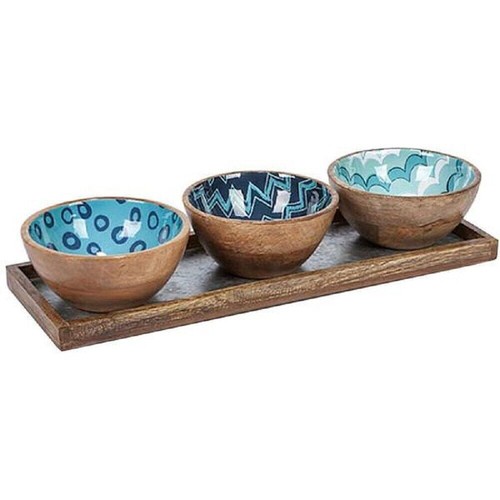 Set of 3 Enamel Dip Bowls with Tray - Picture 2 of 2