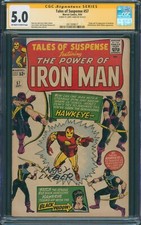 TALES OF SUSPENSE #57 1964 CGC 5.0 OW/WP SS SIGNED LARRY LIEBER 1ST APP HAWKEYE!